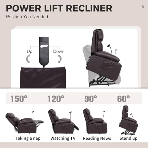 Electric Lift Recliner, Power Lift Recliner Chair with Waterproof Fabric, Lift Chair with Side Pocket and Remote Control, Easy to Operate