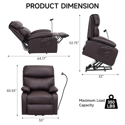 Electric Lift Recliner, Power Lift Recliner Chair with Waterproof Fabric, Lift Chair with Side Pocket and Remote Control, Easy to Operate