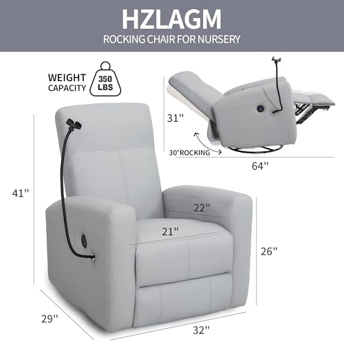 Power Swivel Glider Chair Nursery, Swivel Rocker Recliner with USB Ports, Rocking Chair with Microfiber Leather, Waterproof, Living Room, Nursery