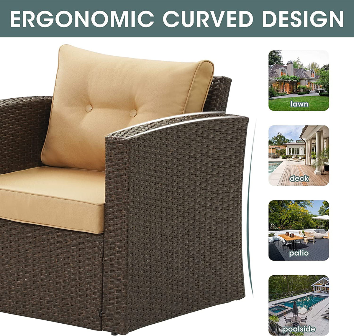Royalcraft Patio Furniture Set with Cushions, PE Wicker Outdoor Conversation Set Outdoor Sectional Sofa for Garden, Beach, Balcony and Poolside, Aluminum Frame