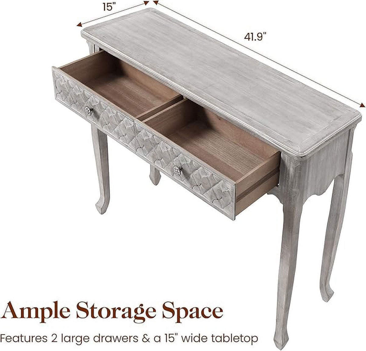 RoyalCraft 42" Console Table with Carved Drawers, Farmhouse Wood Entryway Table, Small Sofa Table for Living Room, Entryway Table with Storage, Foyer Table for Hallway, Front Door, Gray