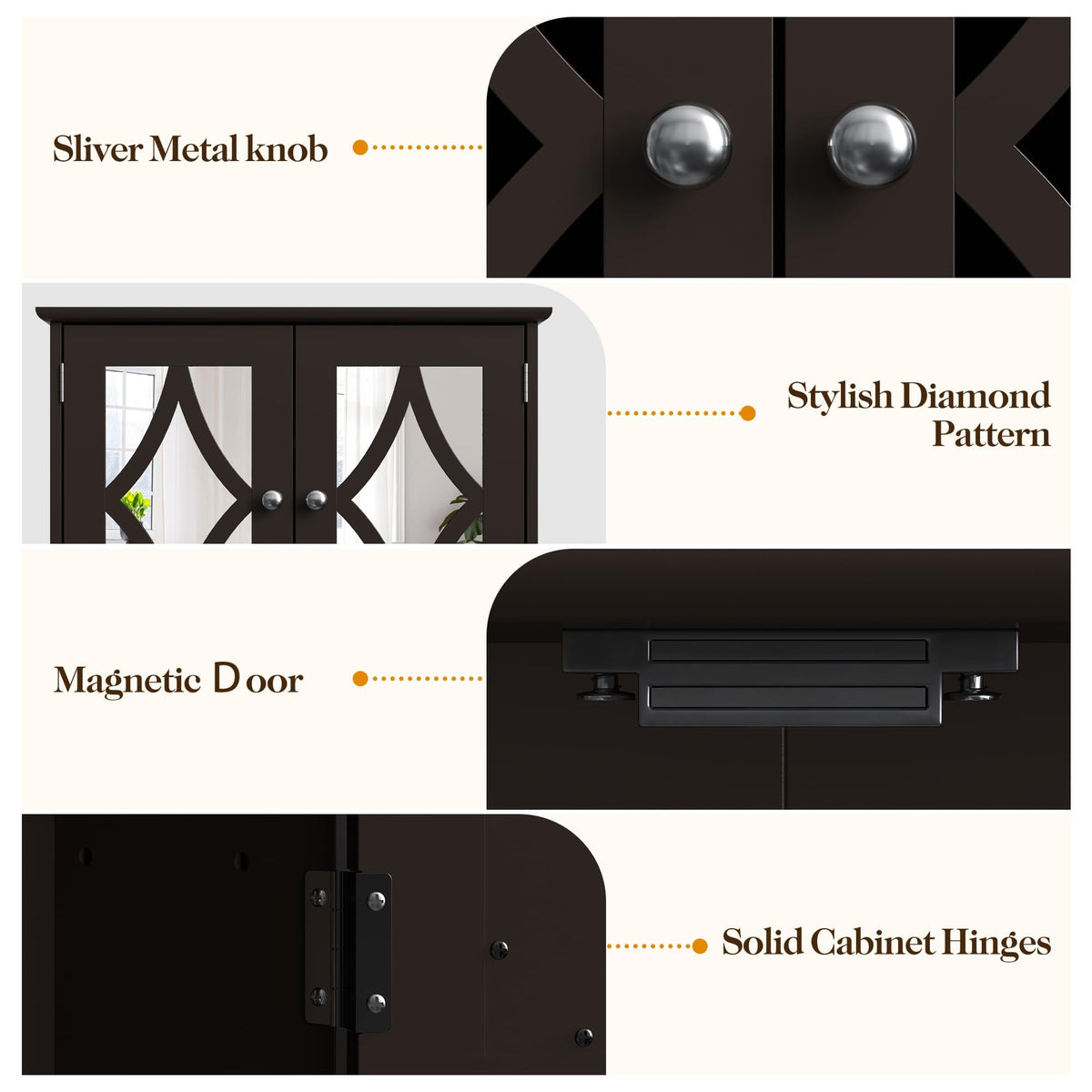 RoyalCraft Bathroom Medicine Cabinet with Mirror, Vanity Wall Mounted Storage Cabinet with Adjustable Shelves and Towel Bar, Hanging Wall Cabinet for Bathroom, Laundry, Living Room, Brown