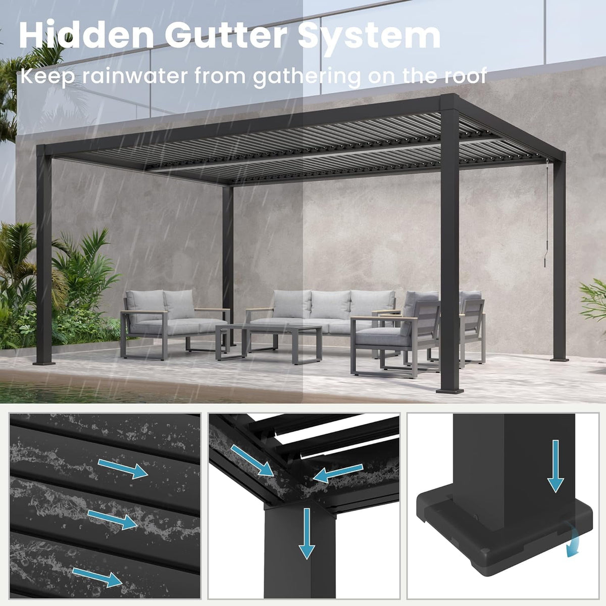 12'x16' Adjustable Louvered Pergola, Heavy-Duty Aluminum Outdoor Pergola, Metal Hardtop Pergola with Adjustable Roof for Patio, Deck, Garden, Yard, Black