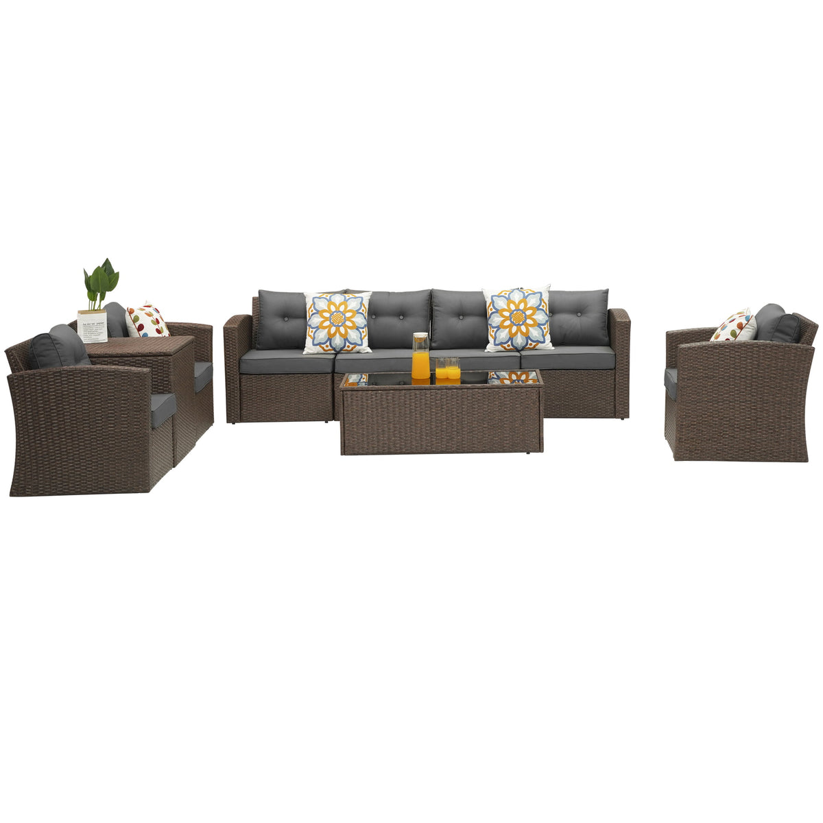 Royalcraft Outdoor Patio Furniture Set,9 Pieces Outdoor Sectional Wicker Sofa PE Rattan Conversation Sets with Non-slip Cushions,Aluminum Frame,Grey