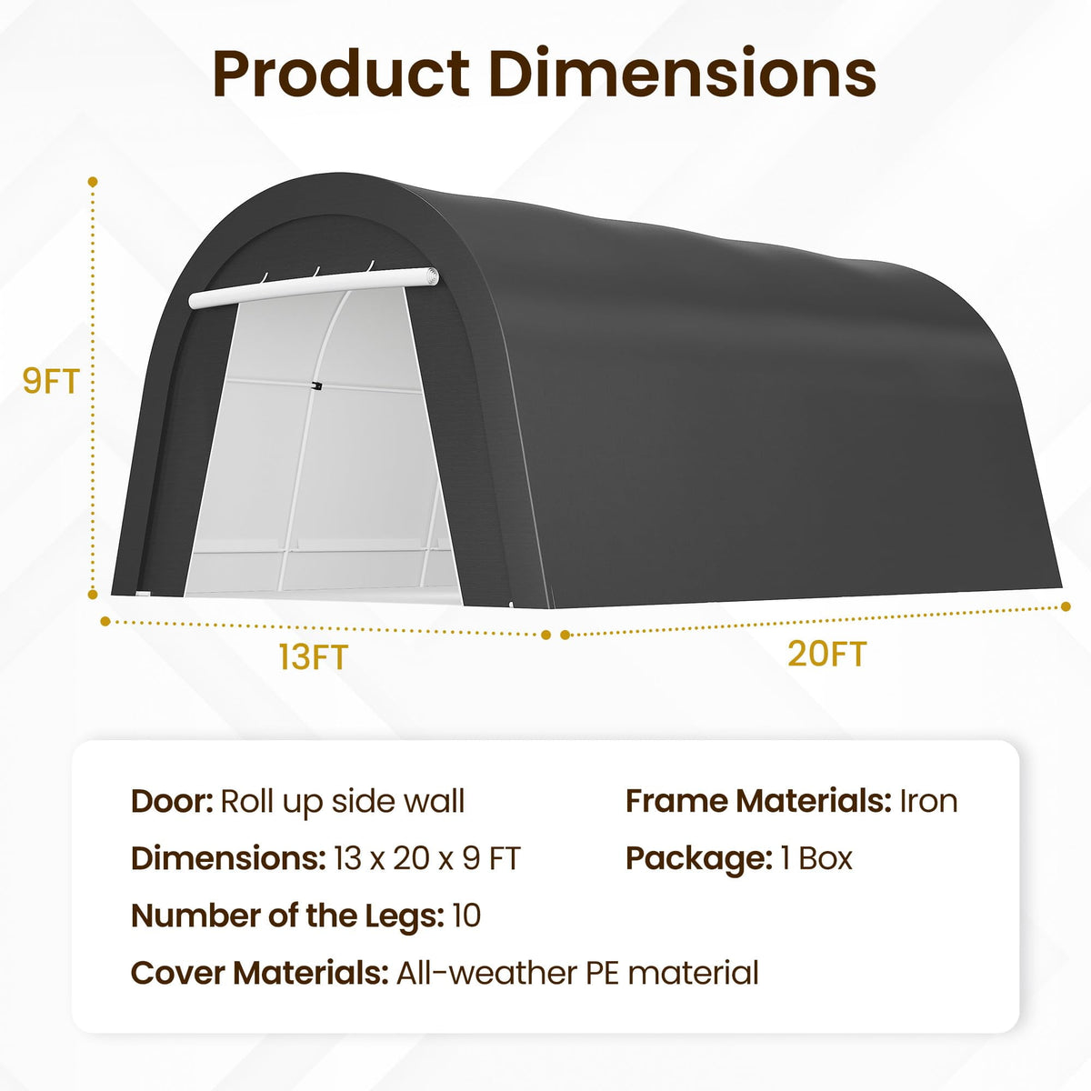 RoyalCraft Domed Carport, Portable Garage with 2 Roll up Doors, Heavy Duty Car Canopy Party Tent, All-Season Storage Shelter Shed Carport for Motorcycle, Boat, Truck, or Garden Tools, 10' x 15'