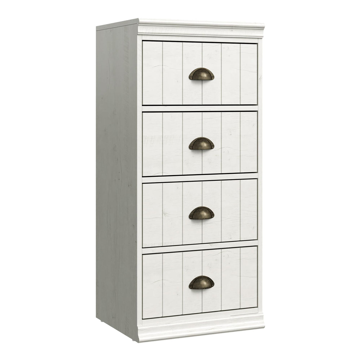 CozyHome Fluted Dresser with 4 Drawers, White Closet Dresser with Vintage Bronze Metal Handles, Modern Dresser Organizer with Soft-Close Drawers, Chest of Drawers for Bedroom, Living Room, Entryway