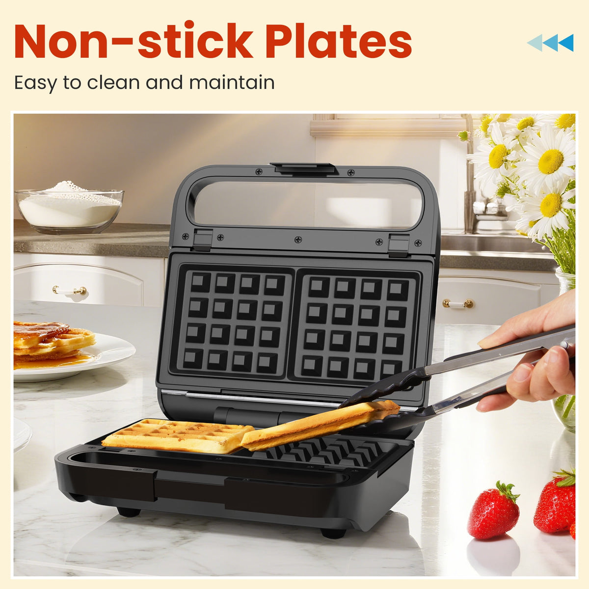 Royalcraft 3-in-1 Electric Sandwich Maker & Waffle Grill, 850W Panini Press with Non-Stick Removable Plates & Tempered Glass Top, Cool Touch Handle, Easy to Clean, Black