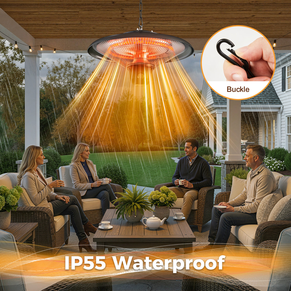 Outdoor Patio Heater, 1500W Outdoor Hanging Heater, Electric Infrared Hanging Heater with 3 Adjustable Modes, Waterproof Ceiling Heater for Porch, Garage, Balcony, Black