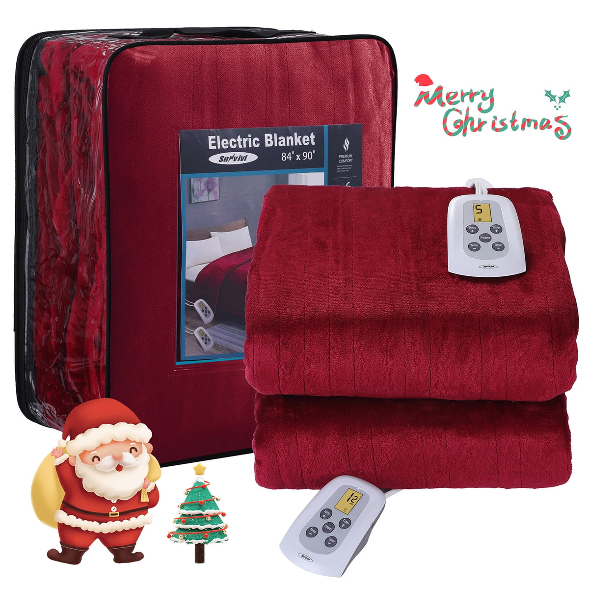 Royalcraft Electric Blanket King Size with Dual Control, 10 Heating Levels& 12 hours Auto-off, Overheat Protection, White