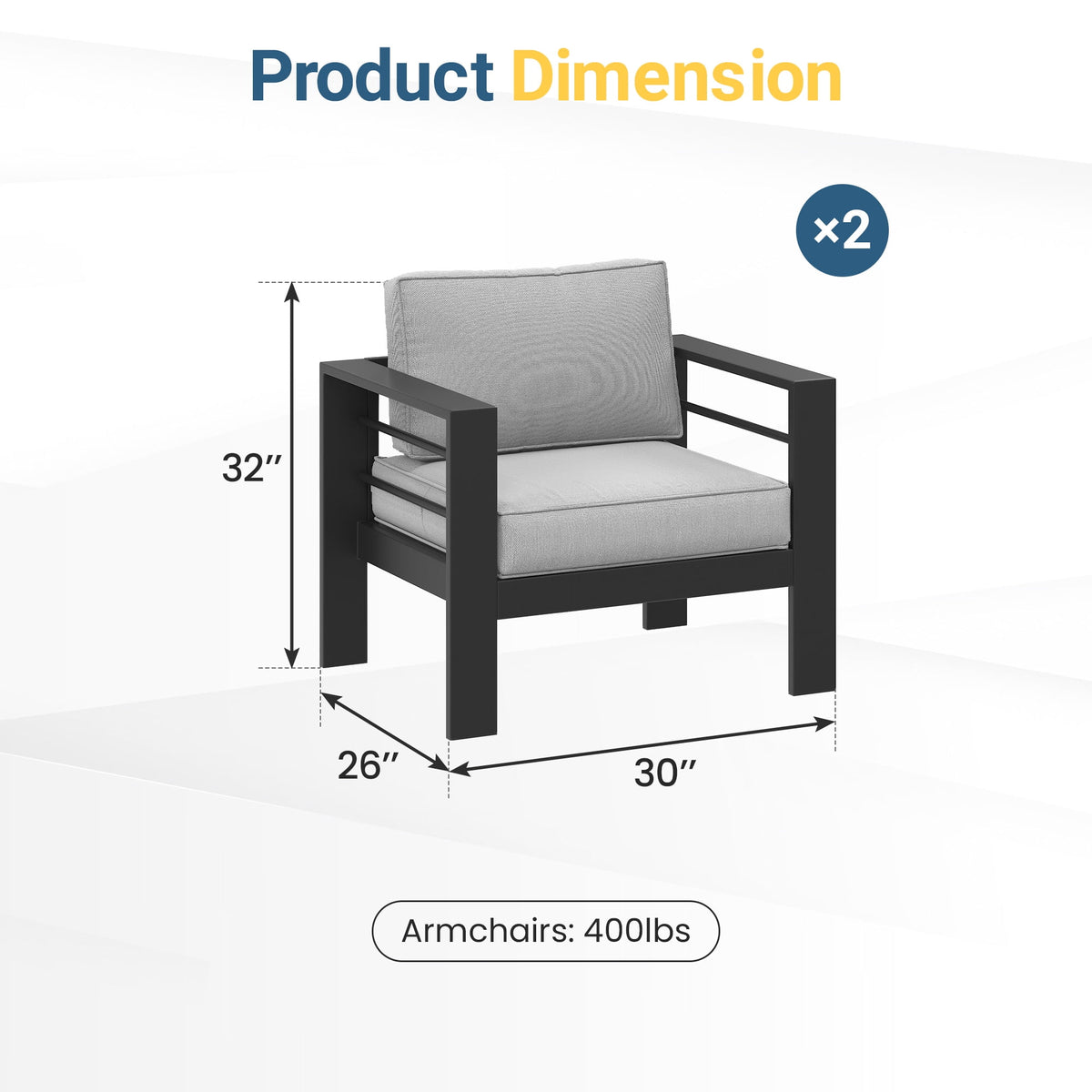 ROYALCRAFT Patio Furniture Metal Armchair Set of 2, Metal Outdoor Chairs with Upgraded Cushions, All-weather Outdoor Single Sofa for Balcony, Garden, Deck, Backyard, Black