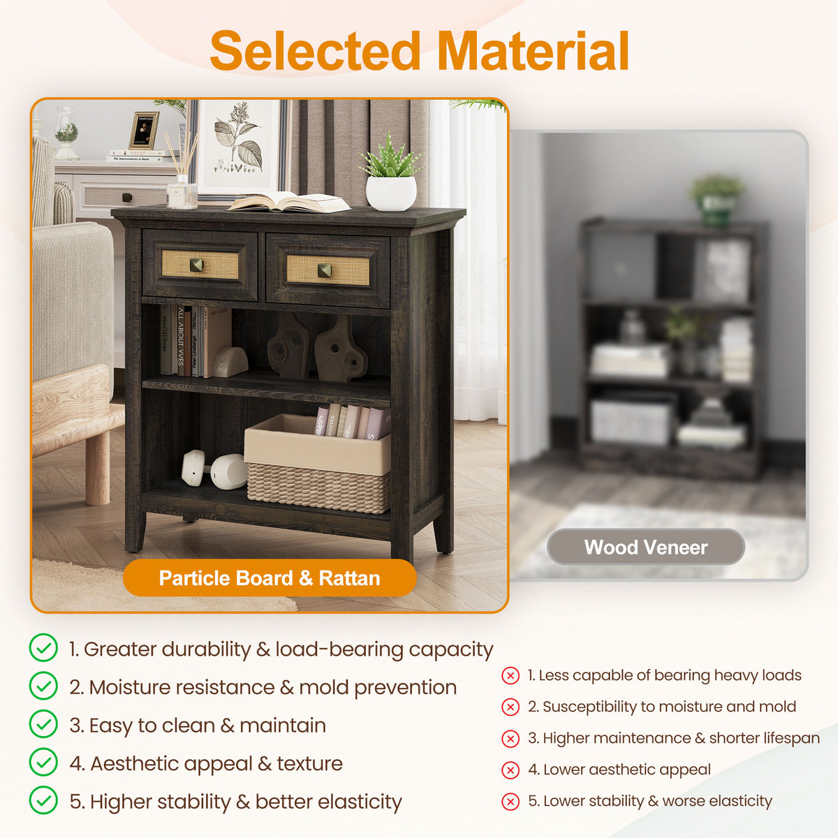 RoyalCraft Rattan Storage Cabinets, Accent Boho Storage Cabinet with 2 Drawers and 2 Shelves, Multipurpose Modern Storage Cabinet for Living Room, Entryway, Front Hall, Hallway