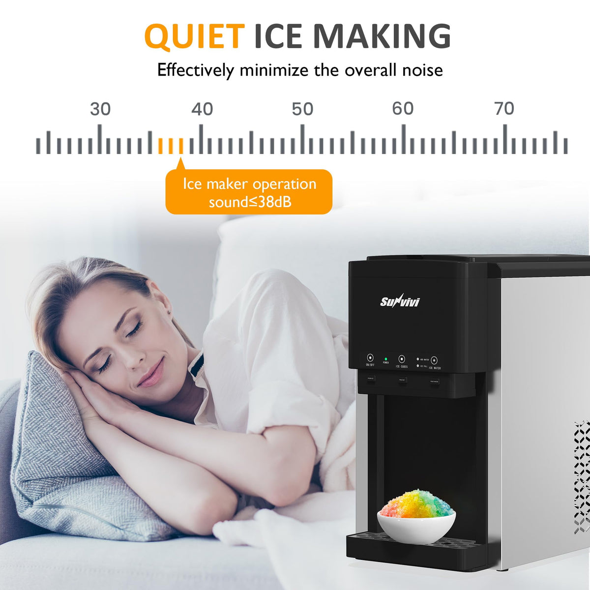Royalcraft 3 in 1 Water Dispenser with Ice Maker, Ice Crushing & Ice Water, Nugget Ice Maker Countertop, 44lbs in 24Hrs, 12 Ice Cubes in 6 Mins, Ice Dispenser, Ideal for Home, Kitchen, RV