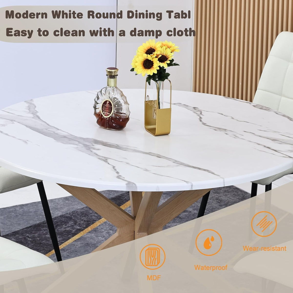 Royalcraft 47" Round Dining Table, Mid Century Modern Table for 4-6 Person，White