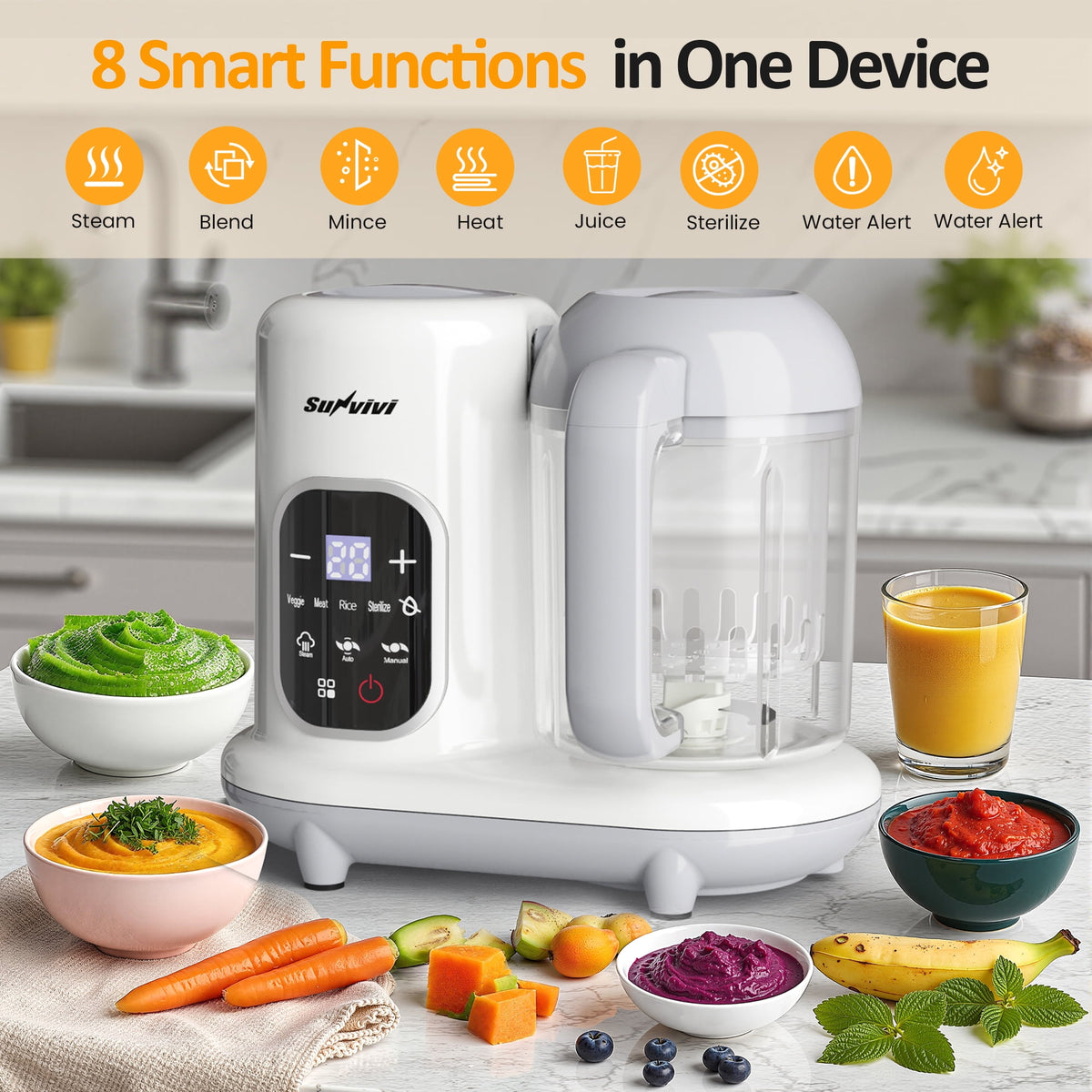 Royalcraft All-in-One Baby Food Maker with Steamer, Blender, Heating & Stirring | LCD Display, Self-Clean Baby Food Processor