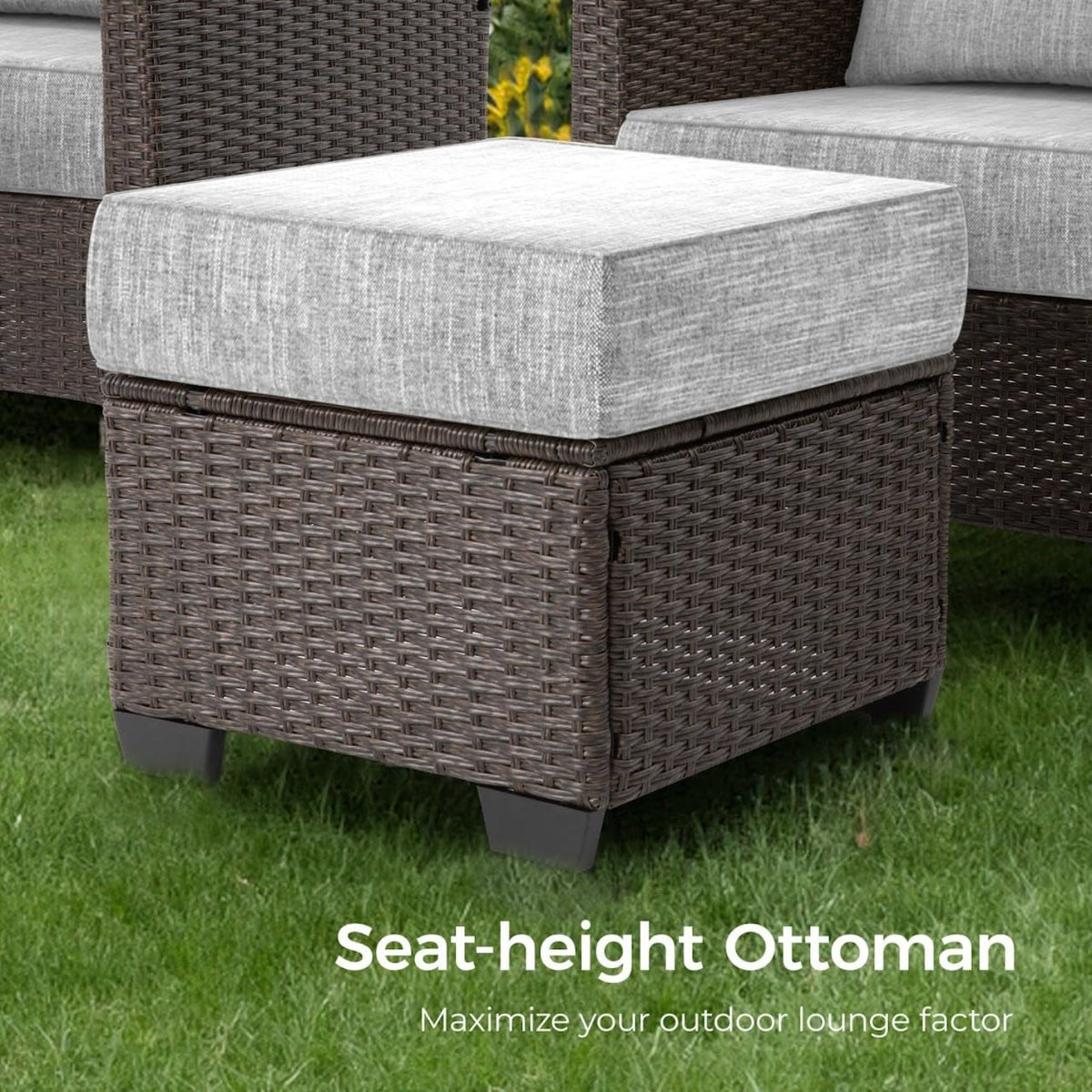 RoyalCraft Outdoor Patio Furniture Set, 6 Piece Outdoor Rattan Sofa Set, All Weather Wicker Conversation Set with Coffee Table, Ottomans for Porch Backyard Garden