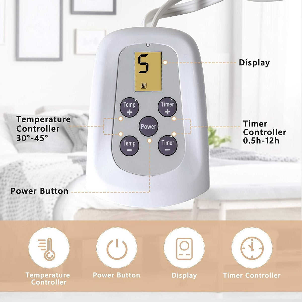 Royalcraft Electric Heated Blanket, 84" x 62" Twin Size Electric Blanket with 10 Heating Levels and 12 Hours Auto-Off, Soft Flannel Blanket with ETL Certification,Blue electric heated blanket