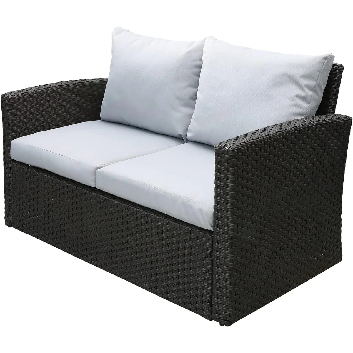 Royalcraft Outdoor Patio Loveseat, Wicker Rattan Outside Furniture Couch Sofa with Grey Cushions