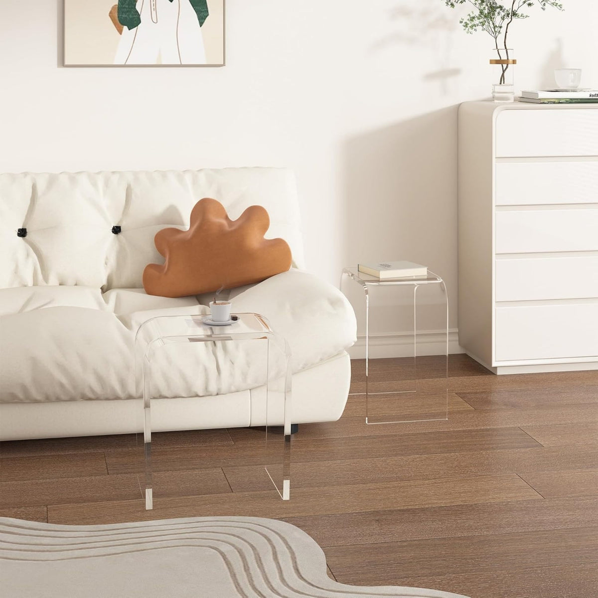 CozyHome Acrylic End Table, Contemporary Square Nightstand and Side Table, Clear Lucite Coffee Table with Waterfall Edges for Small Living Room, Bathroom, Bedroom and Office£¬2 Pcs