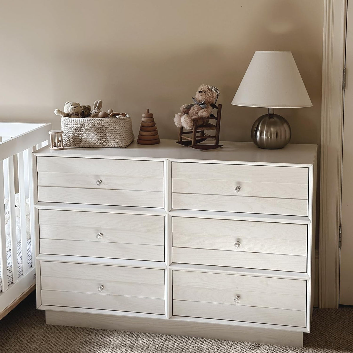 Superjoe 6 Drawer Double Dresser, Bedroom Chest of Drawers, Wood Storage Cabinet for Living Room, Entryway and Hallway, White