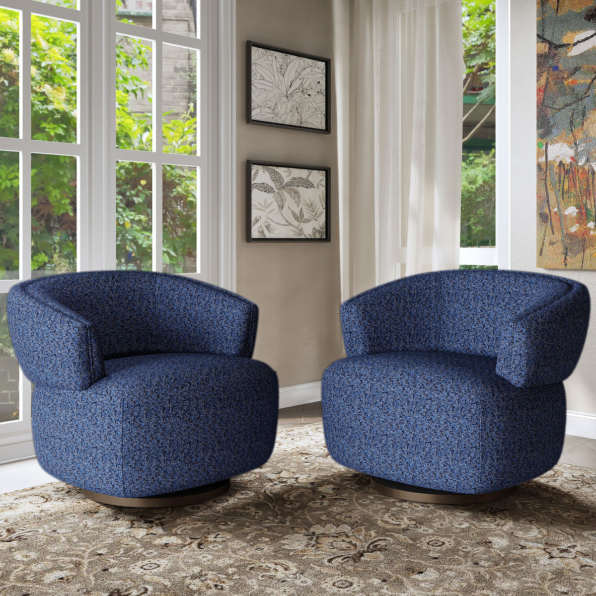 Swivel Accent Chair, Fully Assembled Round Barrel Chairs, Oversized Upholstered Armchair with 360-Degree Base, Modern Club Chair for Living Room, Bedroom, Office