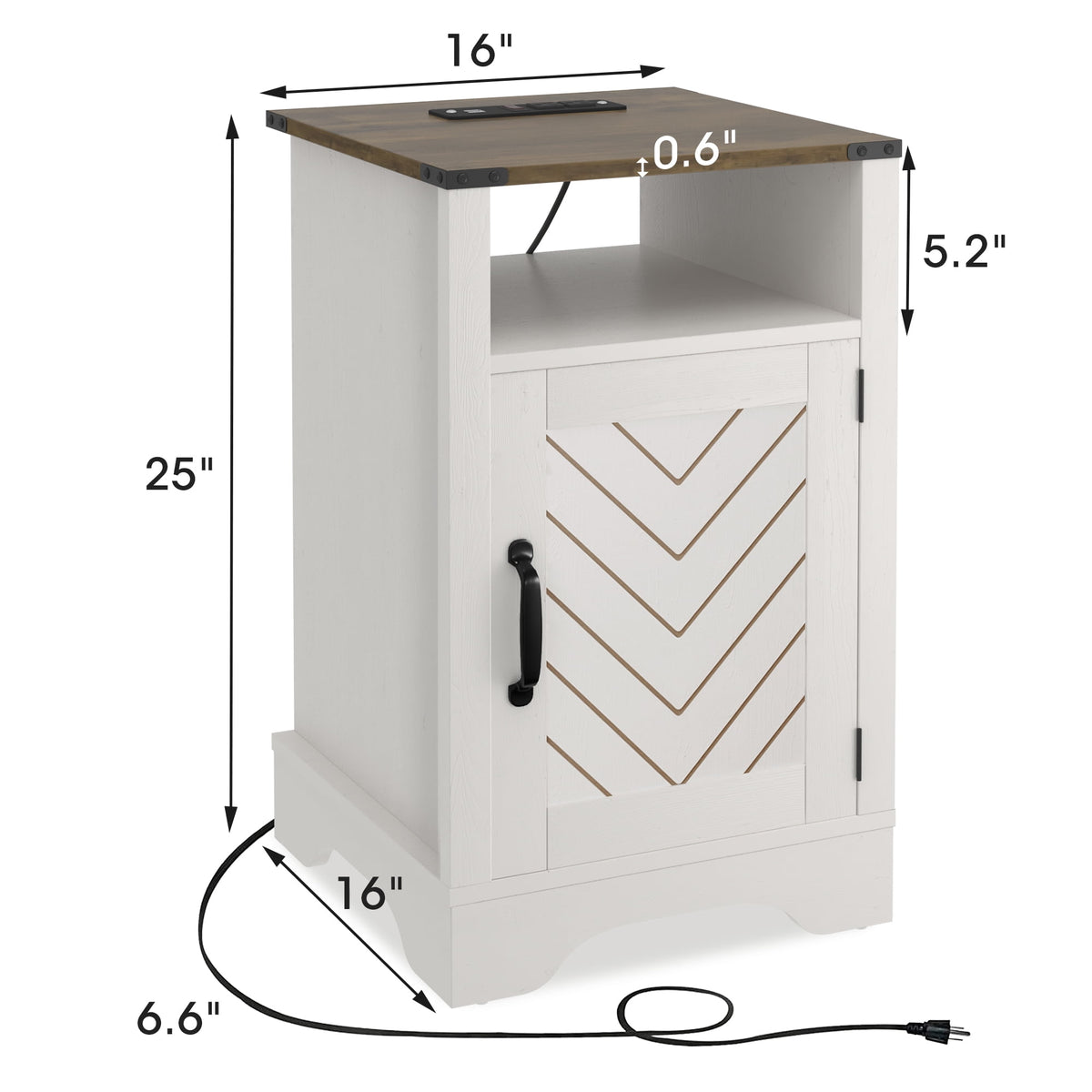 Superjoe 2Pcs Farmhouse Nightstand w/Charging Station, Wooden Rustic Tall Bedside Table, End Table w/Storage Shelf & Shelf for Bedroom, Living Room, Wood-Tone White