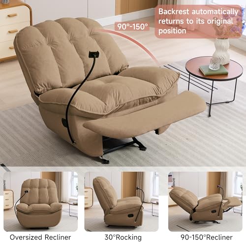 Oversized Rocker Recliner Chairs for Adults 400lbs, Rocking Recliner with Cell Phone Holder, Glider Rocker, Wide Large Single Recliner Sofa for Living Room Theater Seating