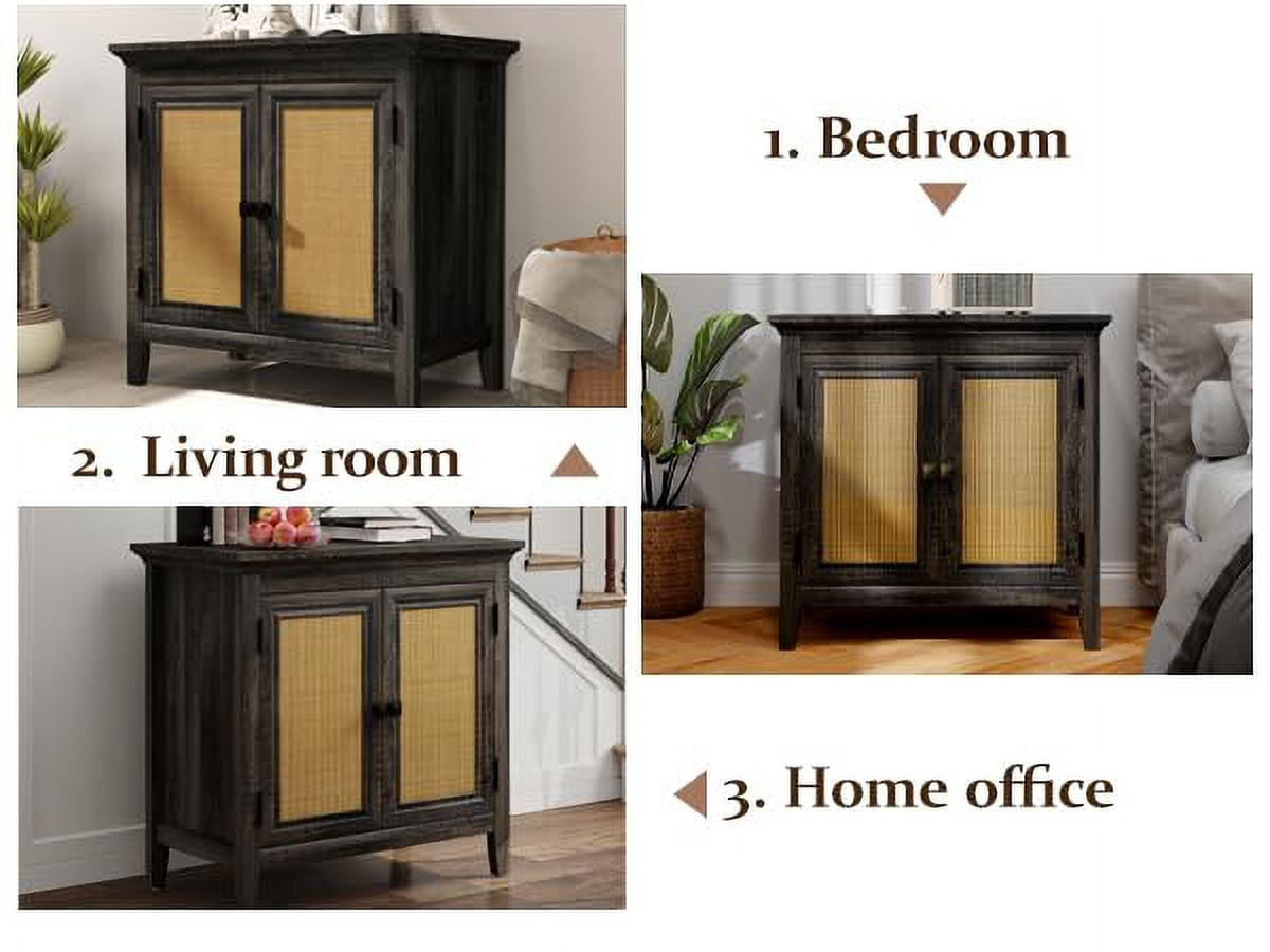 RoyalCraft Storage Cabinet, Kitchen Sideboard Cabinet with Rattan Decor Doors, Accent Buffet Cabinet with Adjustable Storage Shelf, Wood Cabinet Organizer, Coffee