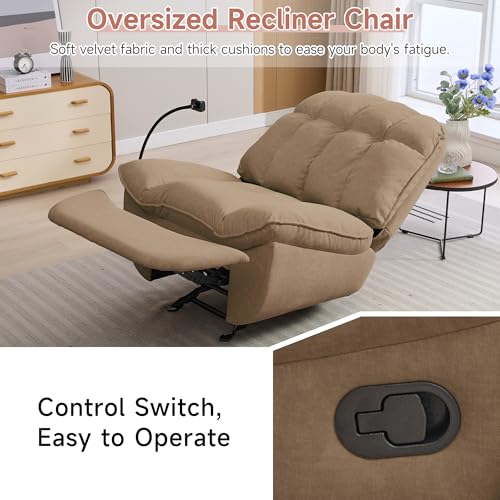 Oversized Rocker Recliner Chairs for Adults 400lbs, Rocking Recliner with Cell Phone Holder, Glider Rocker, Wide Large Single Recliner Sofa for Living Room Theater Seating