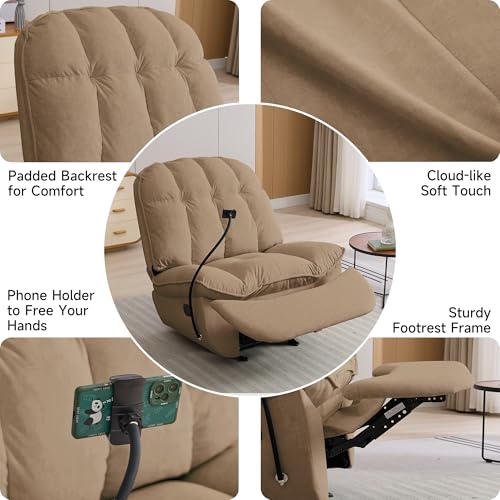 Oversized Rocker Recliner Chairs for Adults 400lbs, Rocking Recliner with Cell Phone Holder, Glider Rocker, Wide Large Single Recliner Sofa for Living Room Theater Seating