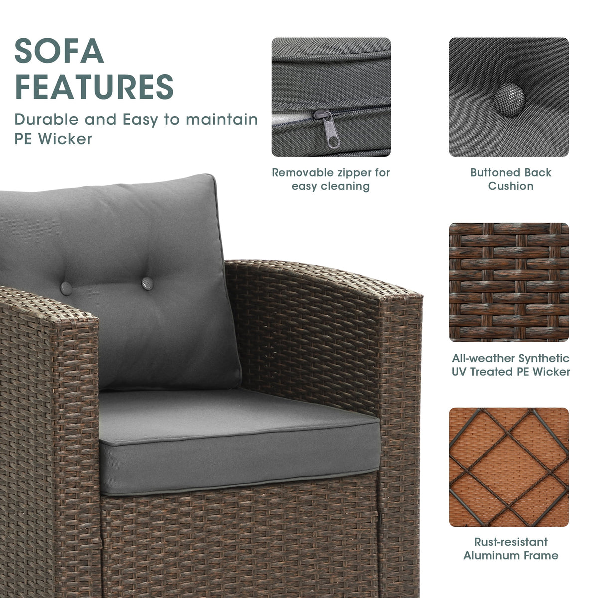 Royalcraft Outdoor Patio Furniture Set,9 Pieces Outdoor Sectional Wicker Sofa PE Rattan Conversation Sets with Non-slip Cushions,Aluminum Frame,Grey