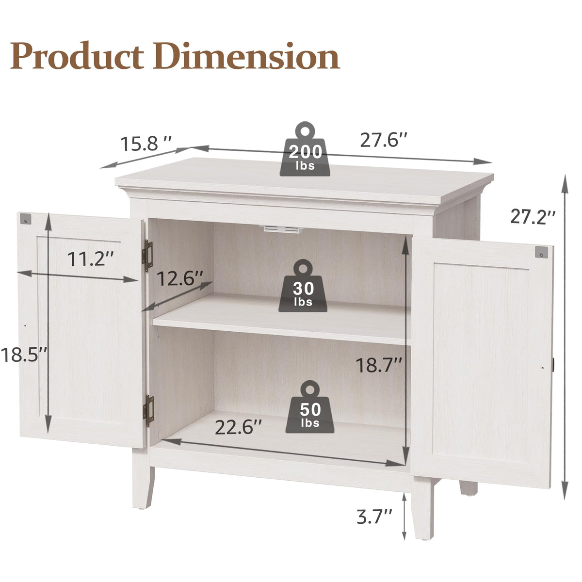 Superjoe Storage Cabinet, Kitchen Sideboard Cabinet with Rattan Decor Doors, Accent Buffet Cabinet with Adjustable Storage Shelf, Wood Cabinet Organizer for Hallway, Dining Room, Living Room, White