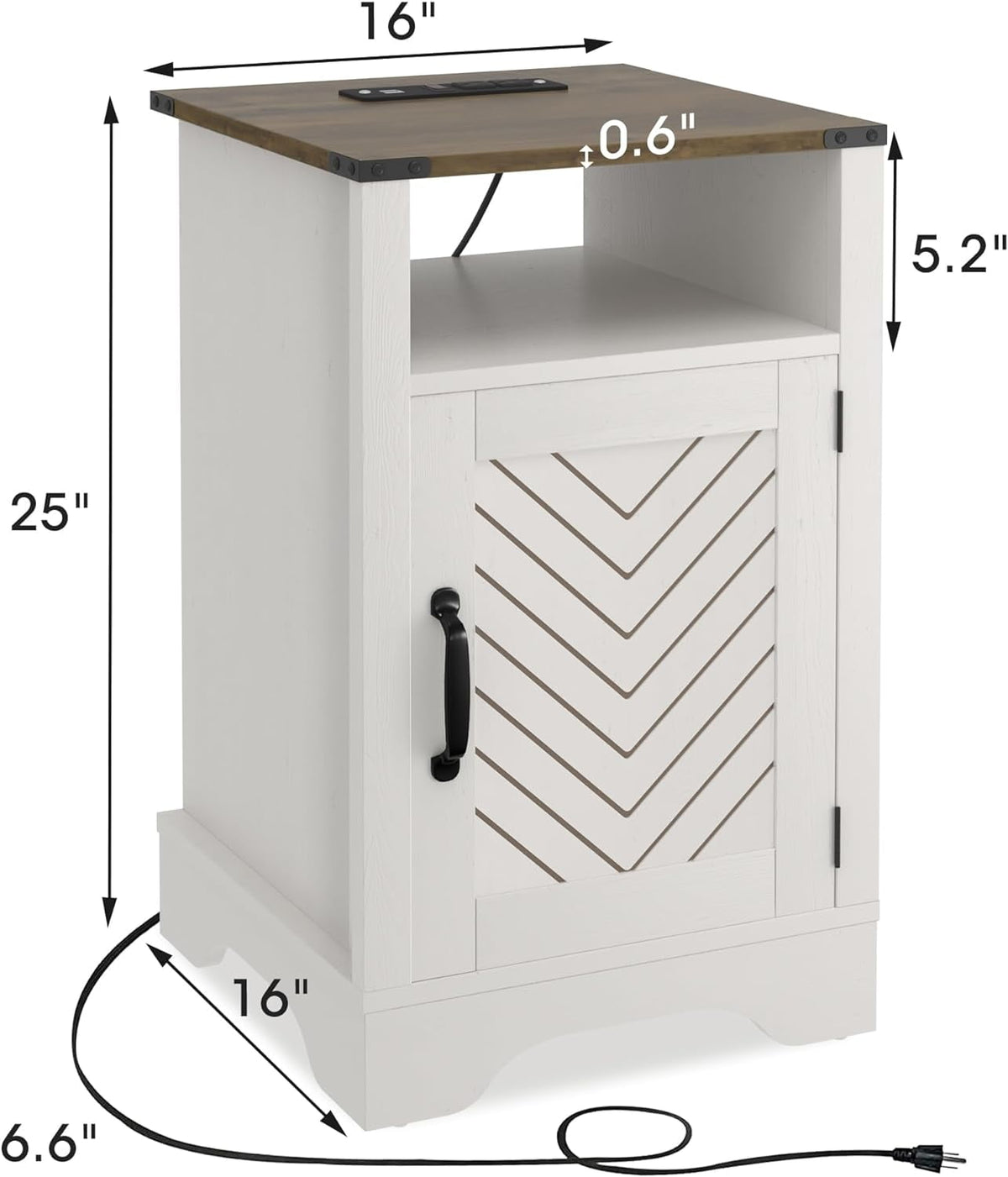 Royalcraft Nightstand Set of 2 with Charging Station, Tall Farmhouse Bedside Table with Herringbone Design, Wooden Rustic End Table with Large Storage Cabinets and Shelf for Bedroom nightstand set of 2