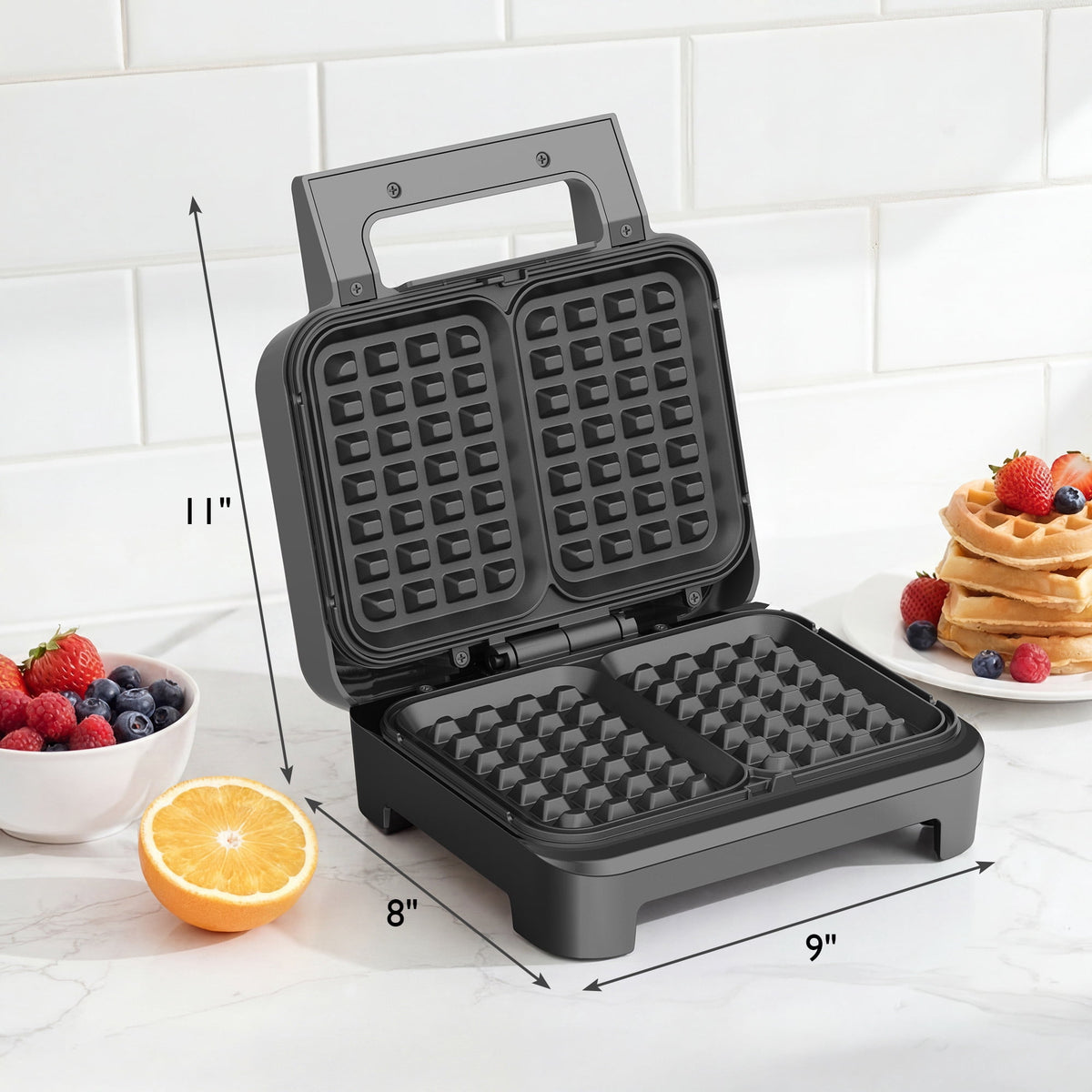 Royalcraft Nonstick Waffle Machine, 2 Slices Waffle Iron, Electric Breakfast Maker with Temp Control & Indicator Light, Easy to Clean, Black
