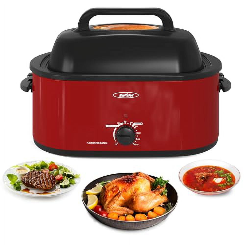 Royalcraft 20 Quart Electric Roaster with Removable Pan, Electric Turkey Roaster Oven with Self-Basting Lid, Roasting Oven with Cool-Touch Handles, Silver