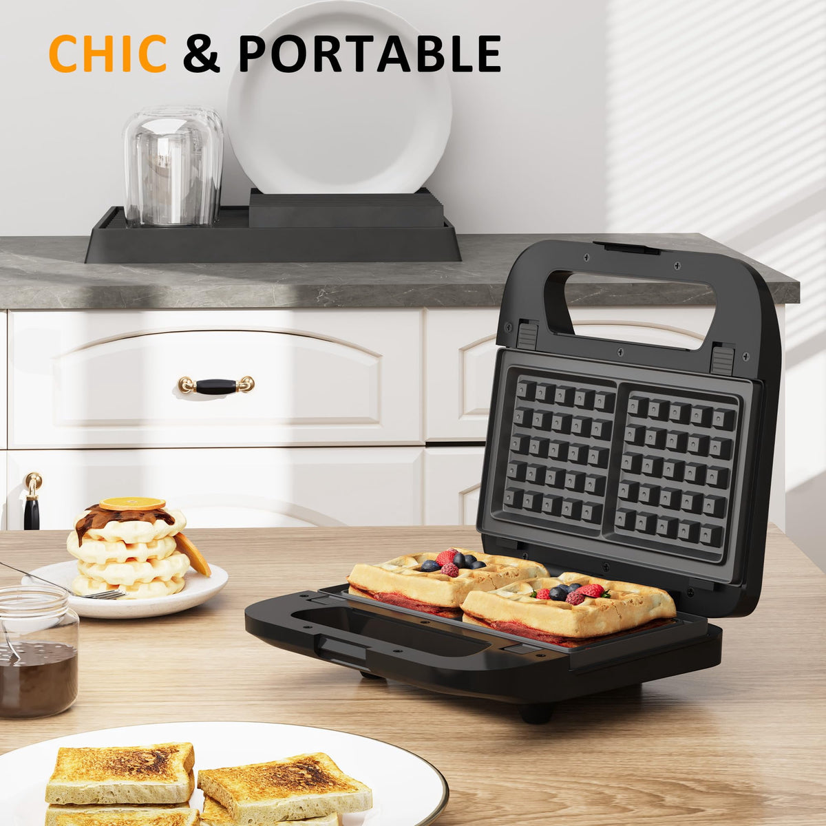 Royalcraft 3 in 1 Electric Sandwich Maker with Removable Non-Stick Plates, Indicator Lights & Cool Touch Handle, 750W, Black