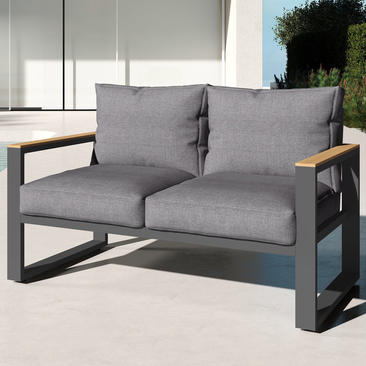 Royalcraft Aluminum Outdoor Loveseat, All-Weather Metal Patio Furniture Sofa, Patio Sofa Chair for Porch Backyard Garden, Grey