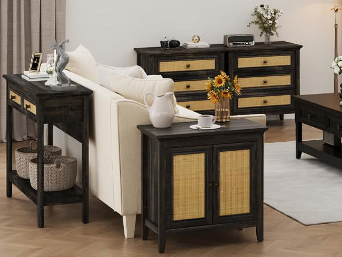 RoyalCraft Storage Cabinet, Kitchen Sideboard Cabinet with Rattan Decor Doors, Accent Buffet Cabinet with Adjustable Storage Shelf, Wood Cabinet Organizer, Coffee