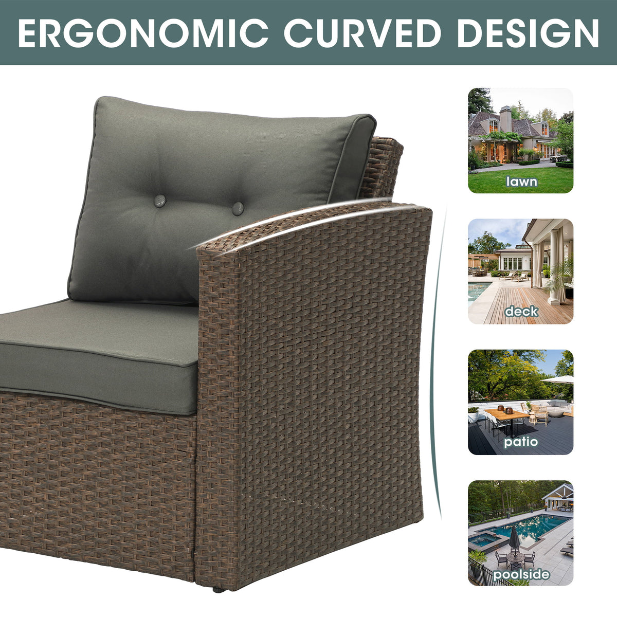 Royalcraft Outdoor Patio Furniture Set,9 Pieces Outdoor Sectional Wicker Sofa PE Rattan Conversation Sets with Non-slip Cushions,Aluminum Frame,Grey
