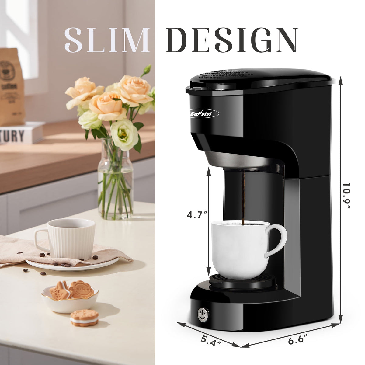 Single Serve Coffee Maker Coffee Brewer 6 to 14 oz With Permanent Filter, Compatible with Single Cup Pod & Ground Coffee, Red