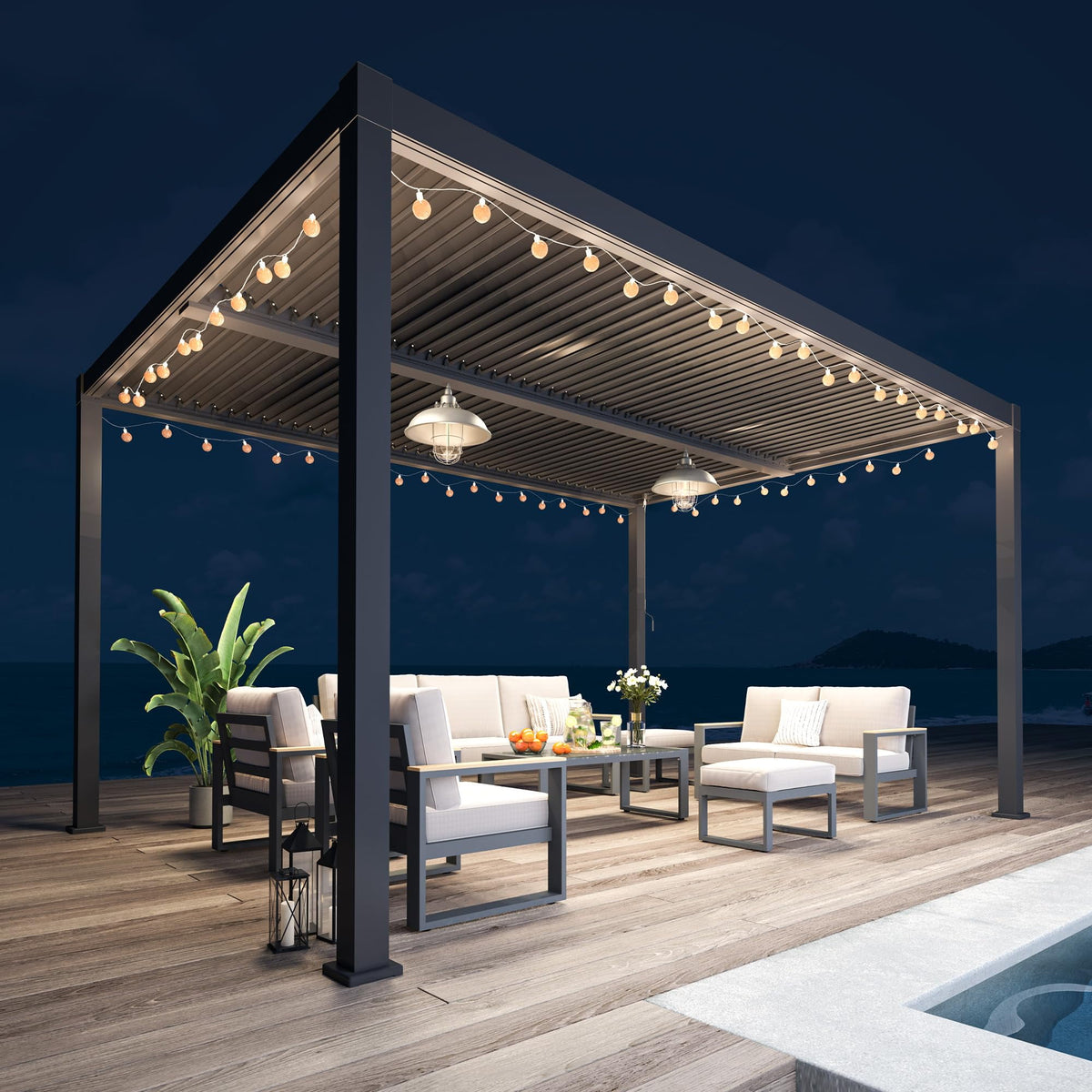 RoyalCraft 12'x16' Adjustable Louvered Pergola, Metal Hardtop Pergola with Adjustable Roof, Heavy-Duty Aluminum Outdoor Pergola for Patio, Deck, Garden, Yard, Black