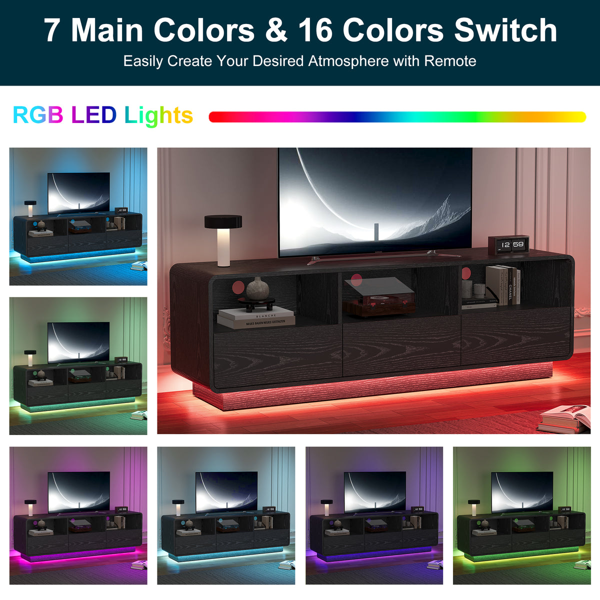 Royalcraft 59" Modern TV Stand with LED Lights, Floating Bohemian Wood Entertainment Center with Storage Drawers for Living Room & Bedroom