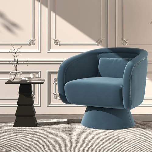 Superjoe Swivel Barrel Chair,360 Degree Swivel Accent Chair, Modern Round Chair with Pillow, Comfy Fabric Living Room Chairs for Bedroom, Office, Blue