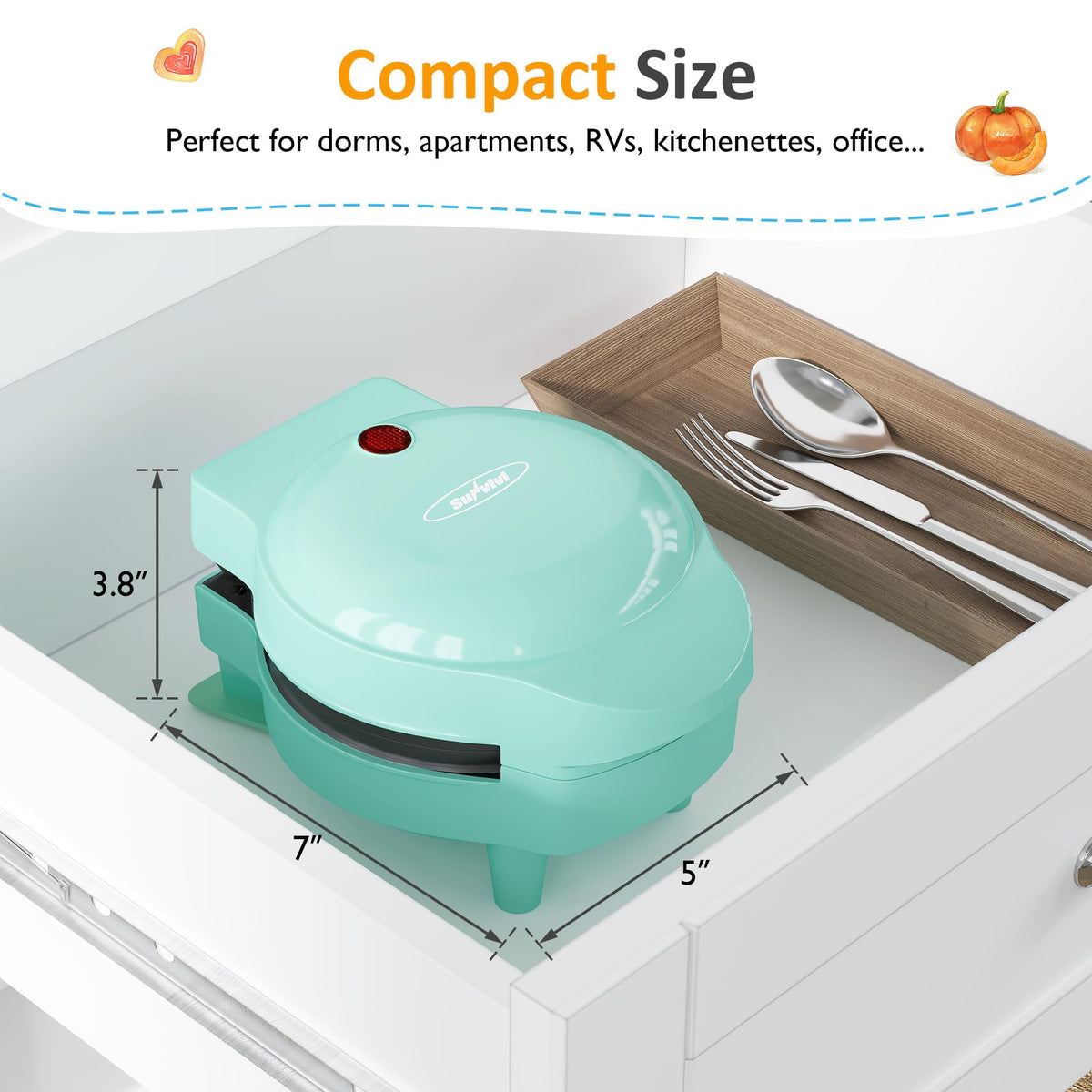 Royalcraft 6 in 1 Mini Waffle Maker, 4¡± Waffle Iron with Removable Non-stick Plates, Perfect Mini Waffle Maker for Kids and Families, Light Blue