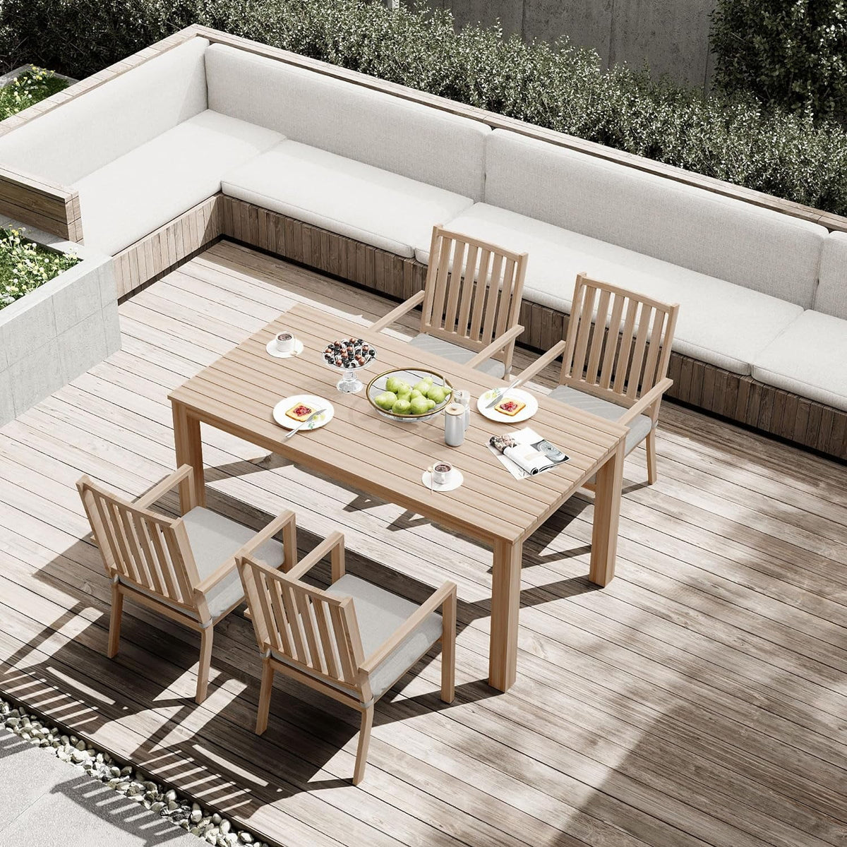 RoyalCraft 5 Pieces Patio Dining Sets, Aluminum Outdoor Dining Table with 4 Chairs, Outdoor Patio Dining Furniture Set with Removable Cushion for Lawn, Garden, Backyard, Brown