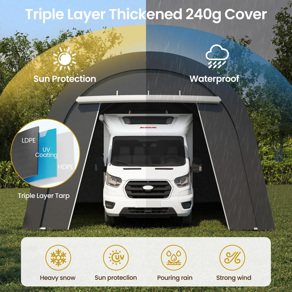 RoyalCraft Domed Carport, Portable Garage with 2 Roll up Doors, Heavy Duty Car Canopy Party Tent, All-Season Storage Shelter Shed Carport for Motorcycle, Boat, Truck, or Garden Tools, 12' x 25'