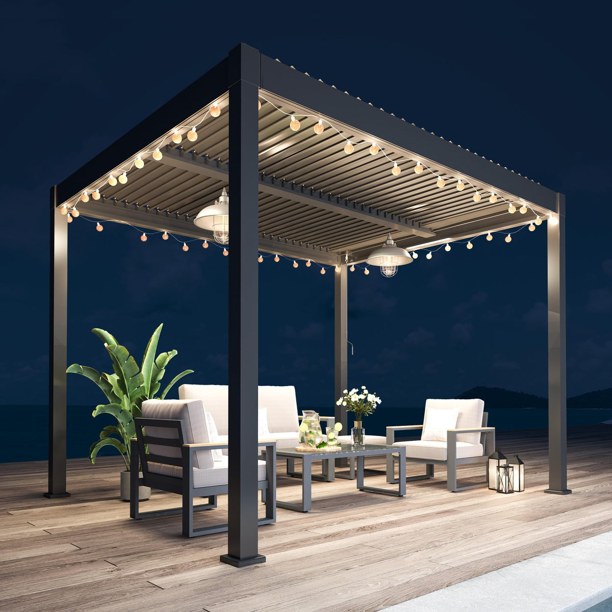 RoyalCraft 10'x12' Adjustable Louvered Pergola, Metal Hardtop Pergola with Adjustable Roof for Patio, Heavy-Duty Aluminum Outdoor Pergola, Deck, Garden, Yard, Black
