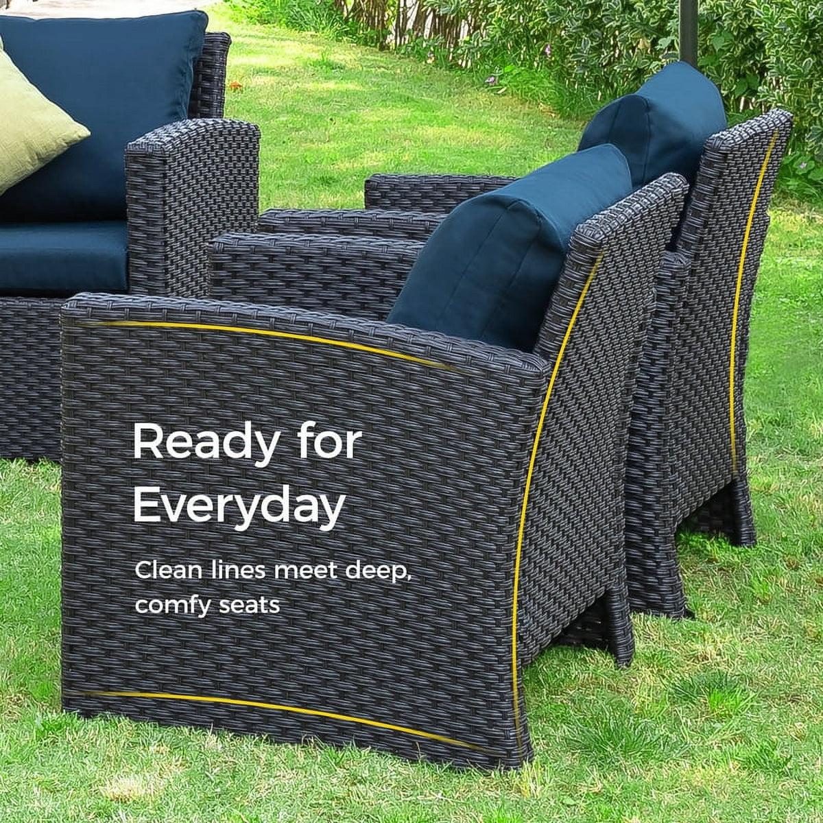 Royalcraft 9 Pieces Patio Furniture Set, All Weather PE Wicker Rattan Outdoor Sectional Sofa, Outdoor Sectional Sofa for Lawn Backyard Poolside Porch Garden, Blue