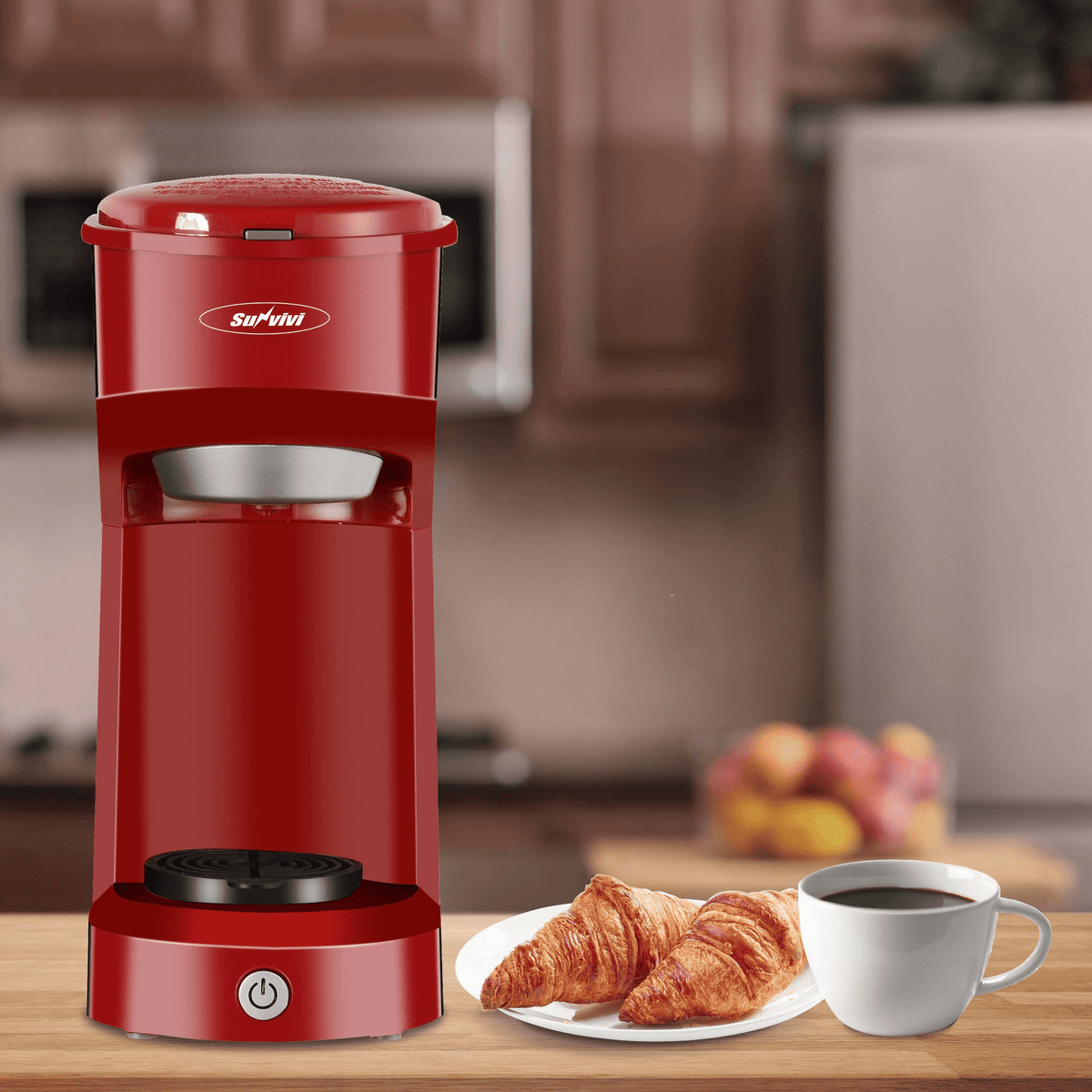 Single Serve Coffee Maker Coffee Brewer 6 to 14 oz With Permanent Filter, Compatible with Single Cup Pod & Ground Coffee, Red