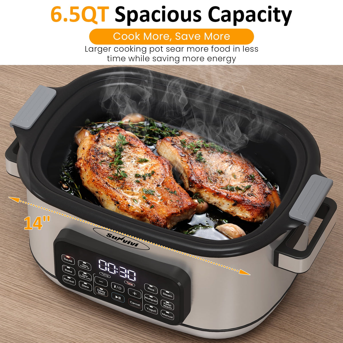 Royalcraft 6.5 Quart 12-in-1 Programmable Multi Slow Cooker, Food Warmer Pot with Digital Timer, Temp Control