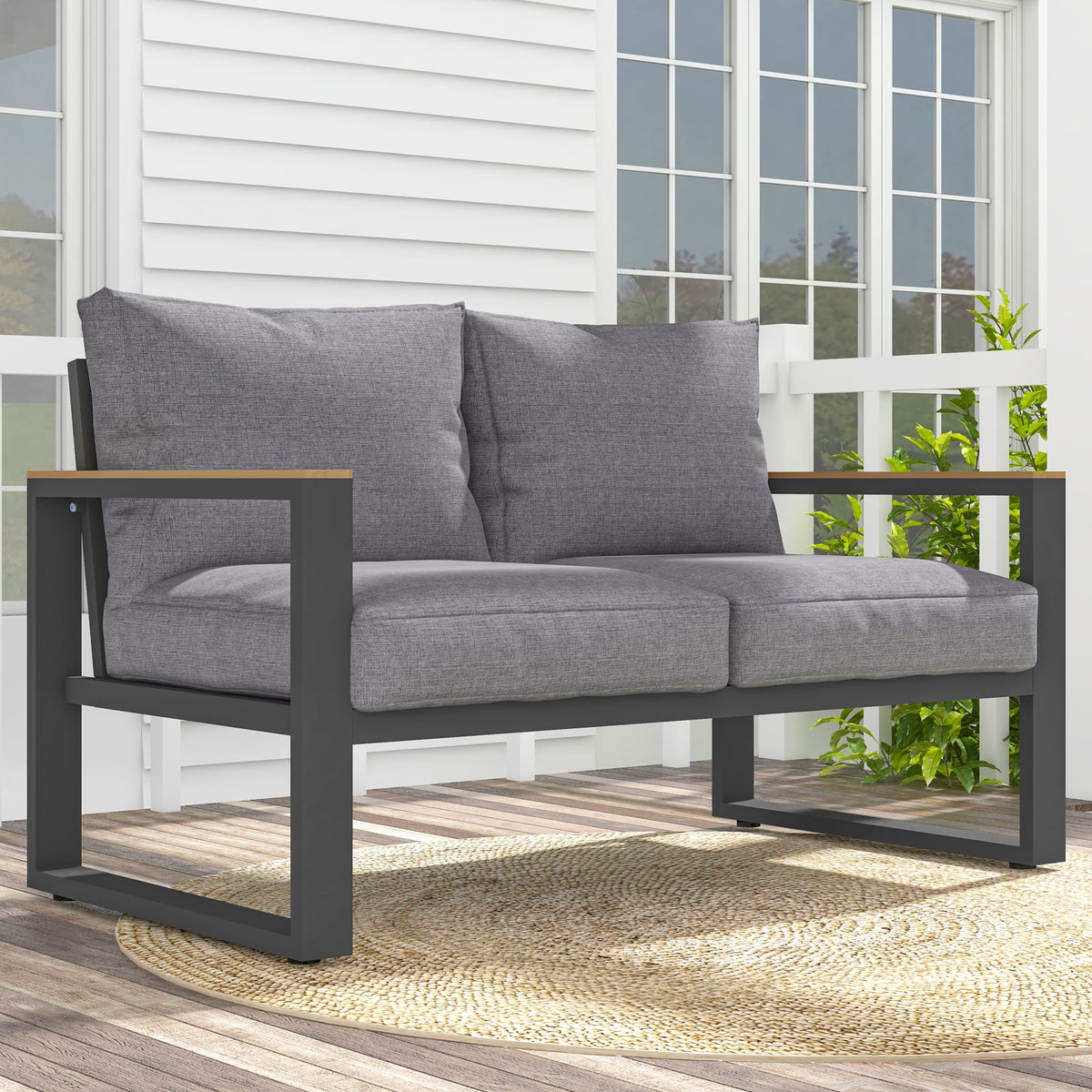 Royalcraft Aluminum Outdoor Loveseat, All-Weather Metal Patio Furniture Sofa, Patio Sofa Chair for Porch Backyard Garden, Grey